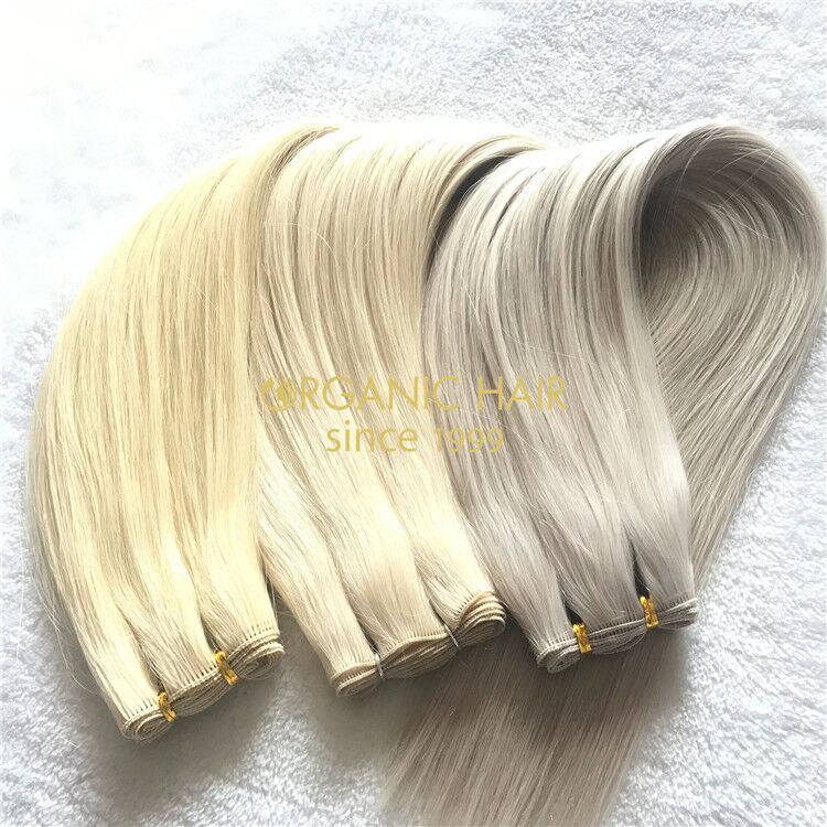 Ash blonde human full cuticle hand tied wefts X219